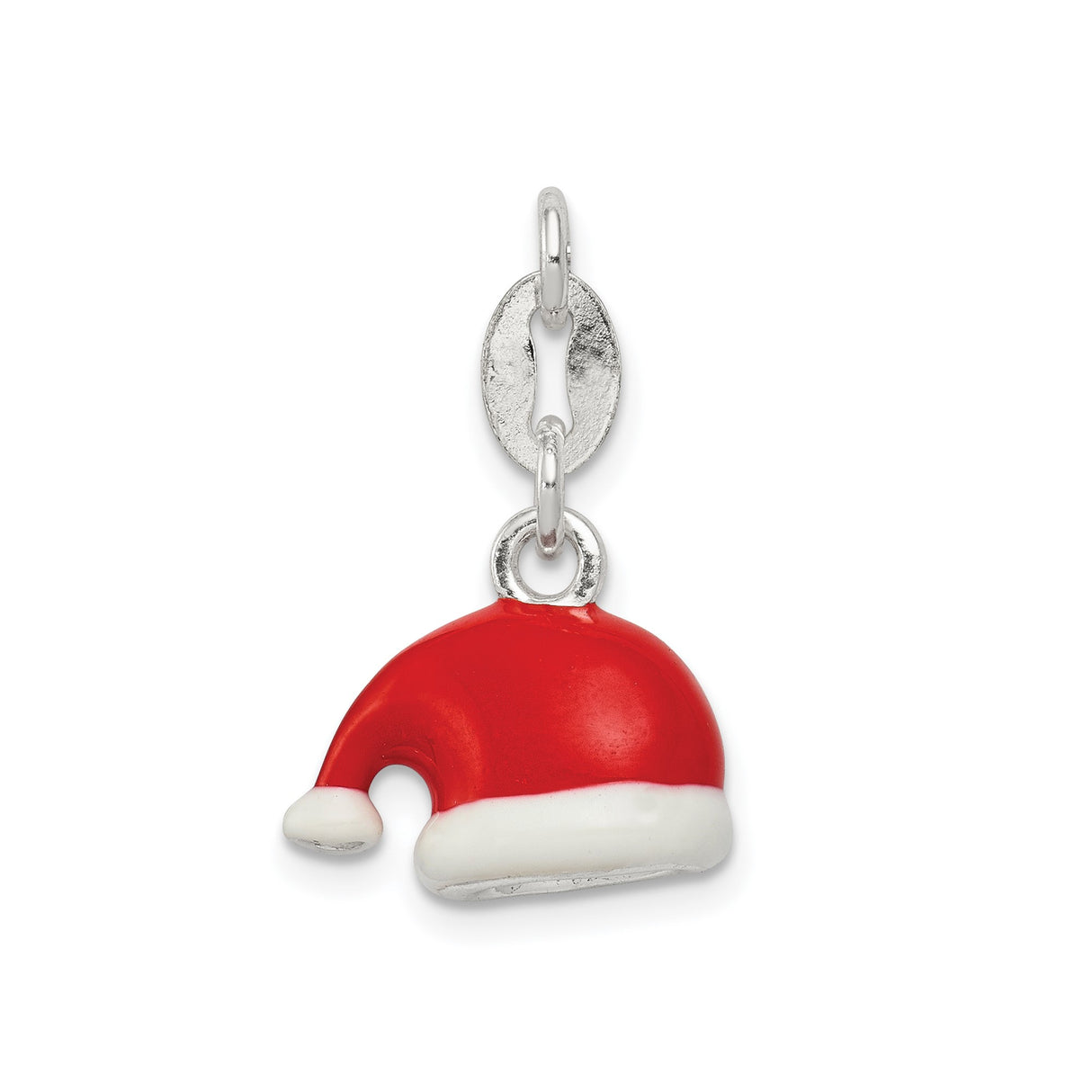Sterling Silver Santa Hat Charm Pendant with Red and White Enamel, Holiday Jewelry Theme