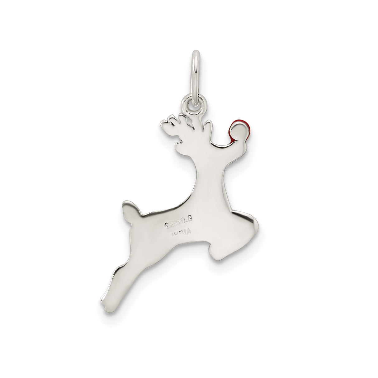 Sterling Silver Reindeer Pendant with Red Nose, Christmas Holiday Charm for Women and Girls