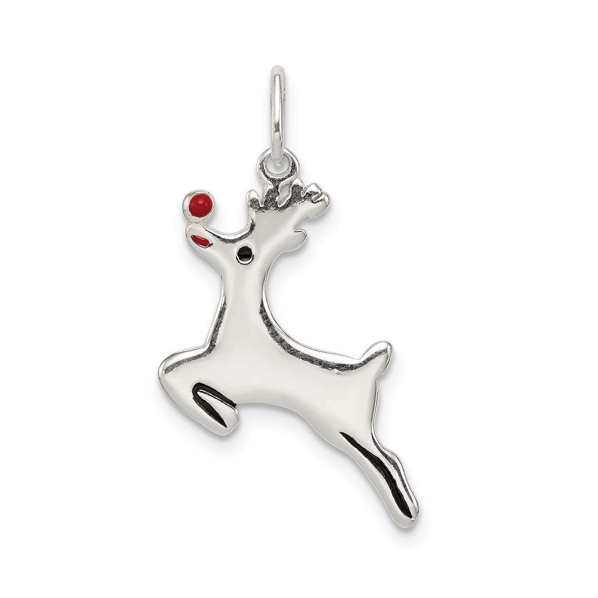 Sterling Silver Reindeer Pendant with Red Nose, Christmas Holiday Charm for Women and Girls