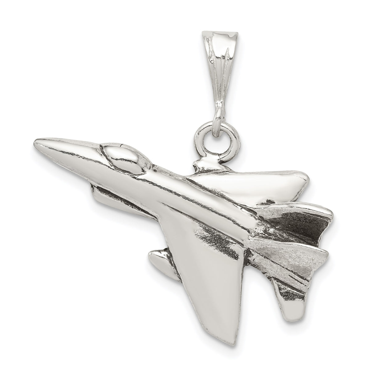 Sterling Silver Jet Fighter Pendant, Detailed Military Aircraft Design, Aviation Jewelry for Men
