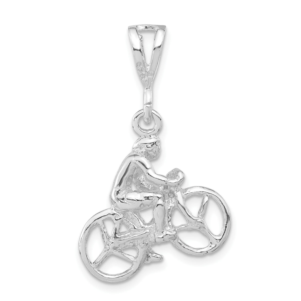 Sterling Silver Cyclist Pendant with Detailed Bike Rider Figure, Unisex Sports Charm