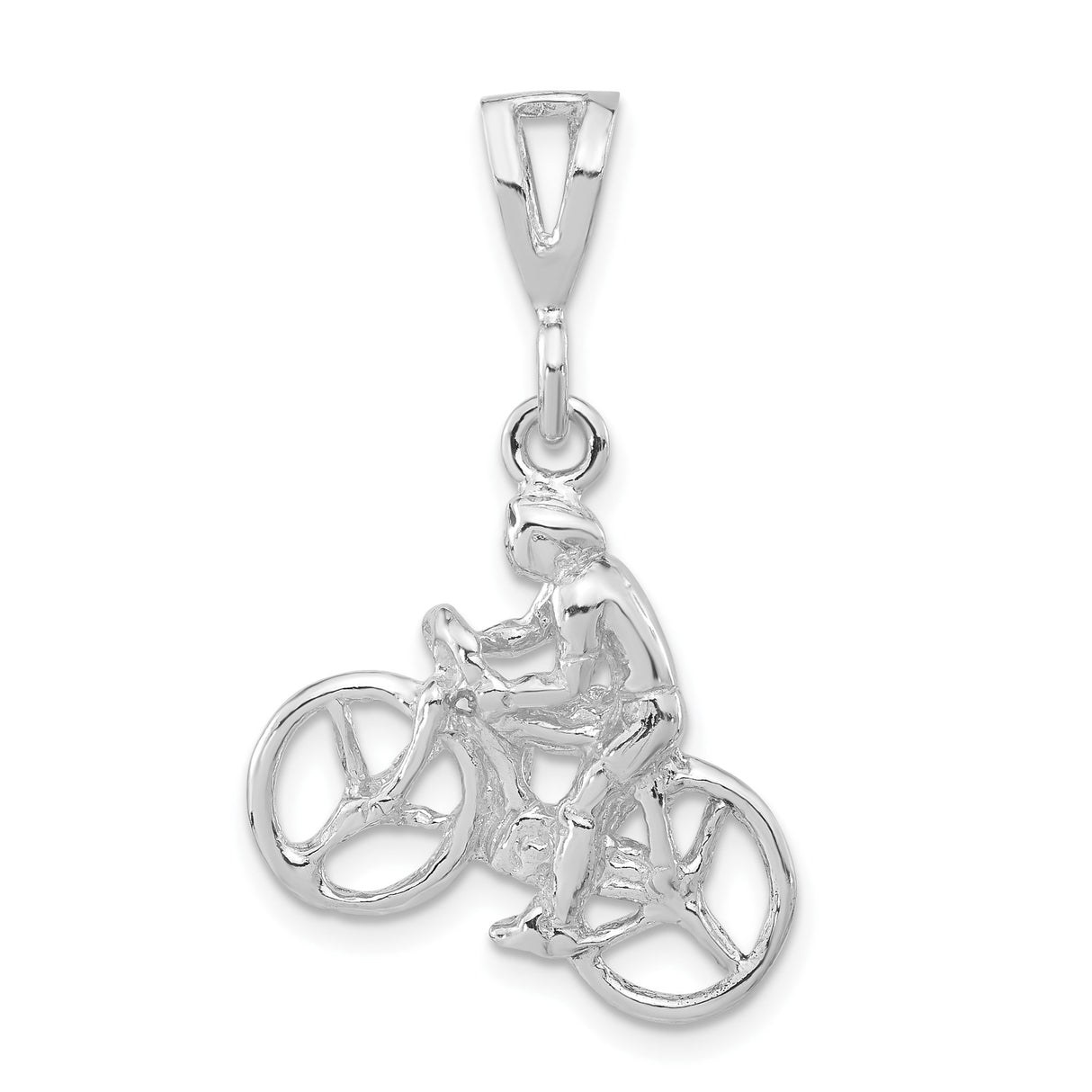 Sterling Silver Cyclist Pendant with Detailed Bike Rider Figure, Unisex Sports Charm