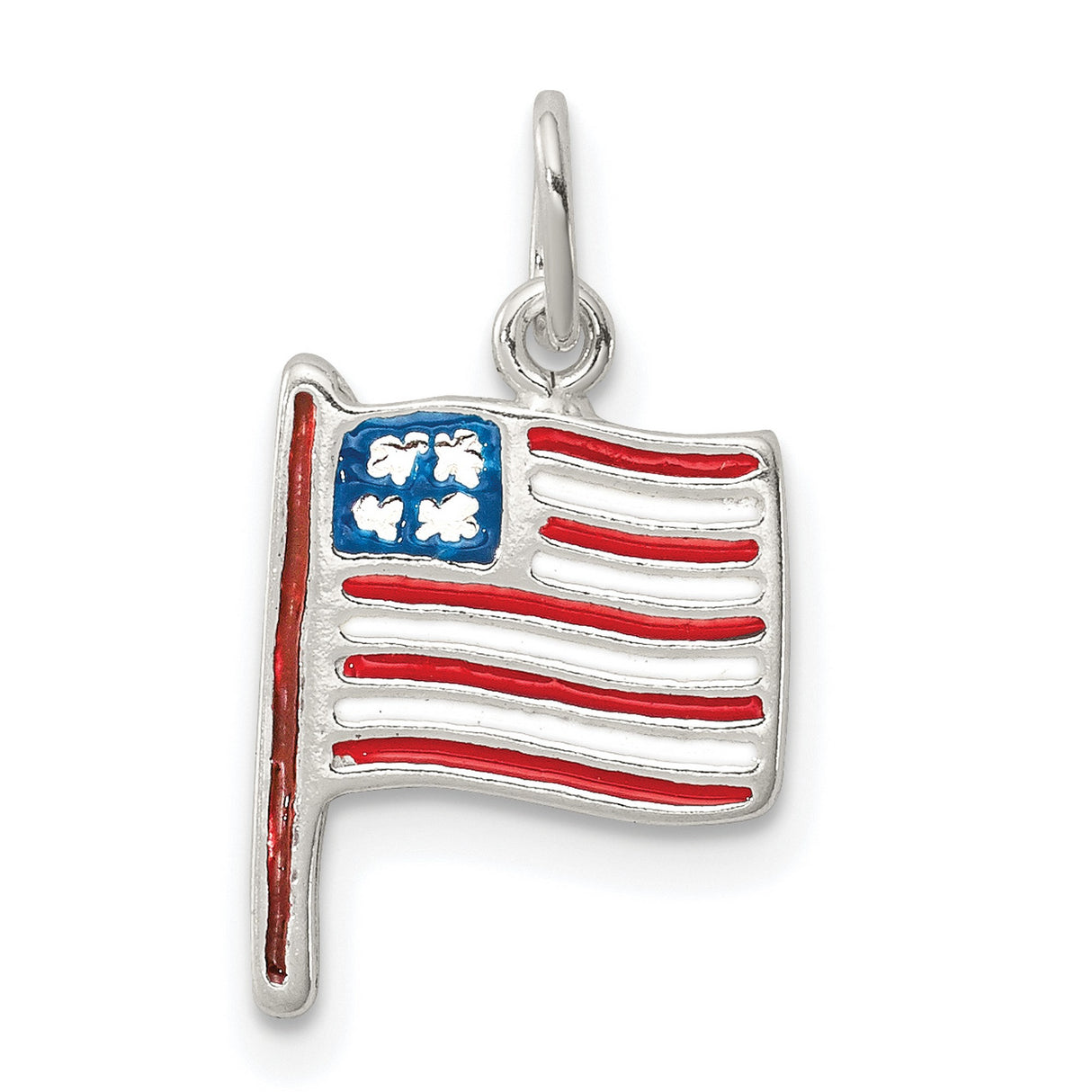 Sterling Silver American Flag Pendant with Red White Blue Enamel, Patriotic Charm