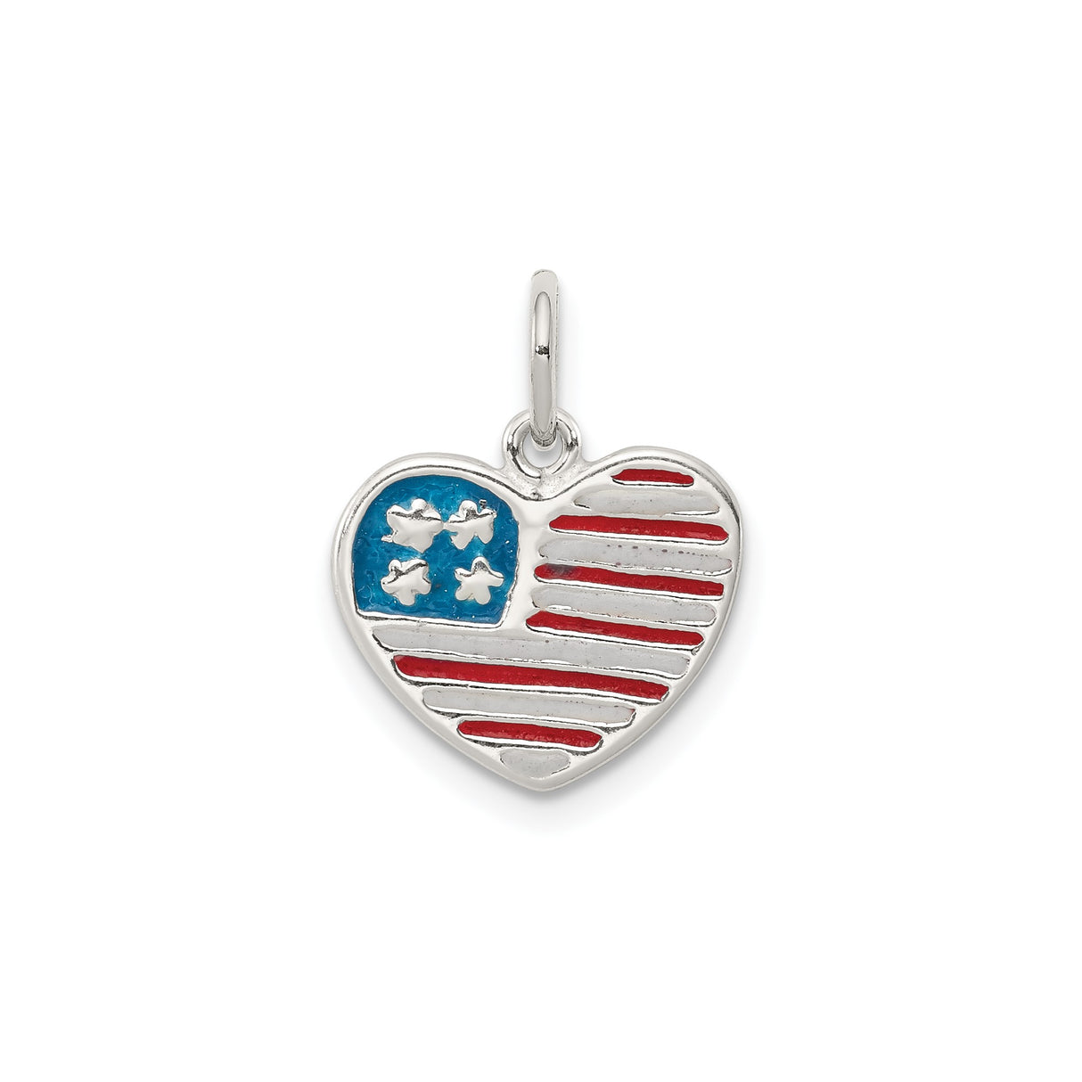 Sterling Silver Heart Pendant with American Flag Enamel and Star Detail