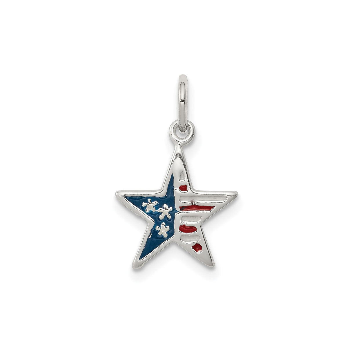 Sterling Silver American Flag Star Pendant with Red White Blue Enamel, Patriotic Charm