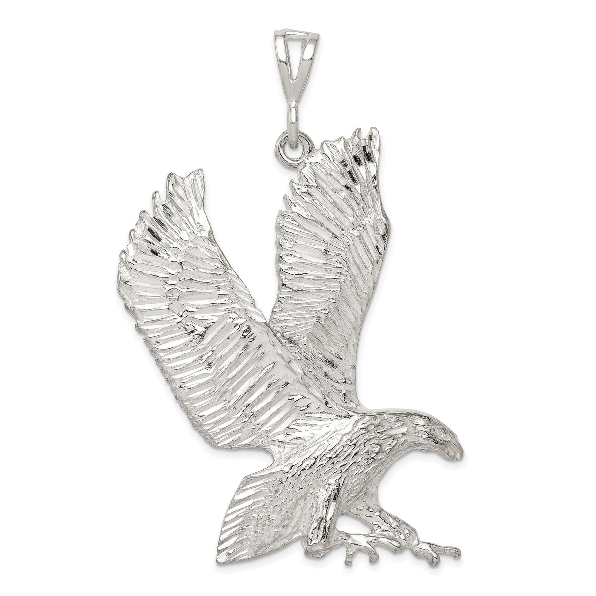 Sterling Silver Eagle Pendant with Flying Eagle and Outstretched Wings, Patriotic Symbolic Jewelry