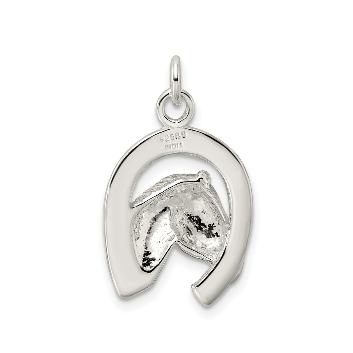 Sterling Silver Horse Head Pendant with Lucky Horseshoe Design, Equestrian Motif