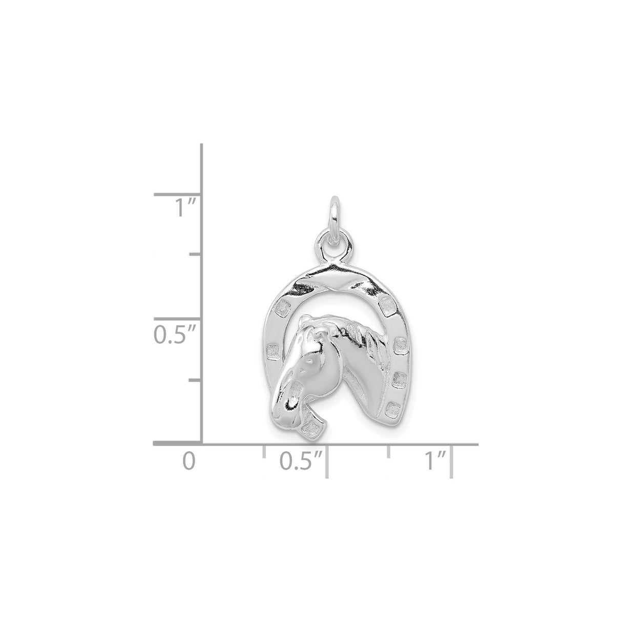 Sterling Silver Horse Head Pendant with Lucky Horseshoe Design, Equestrian Motif