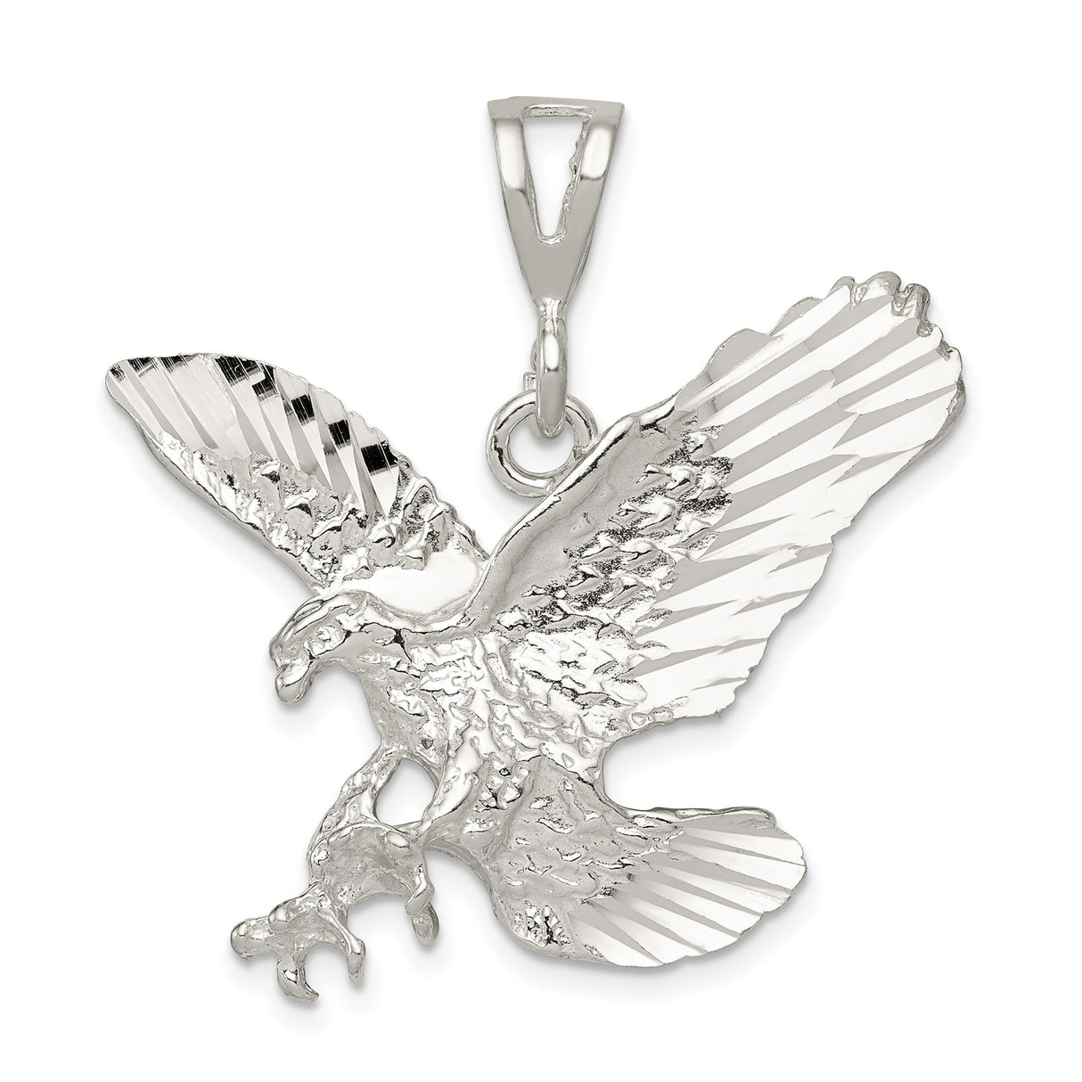 Sterling Silver Eagle Pendant with Detailed Flying Bird Design, Symbol of Freedom and Strength