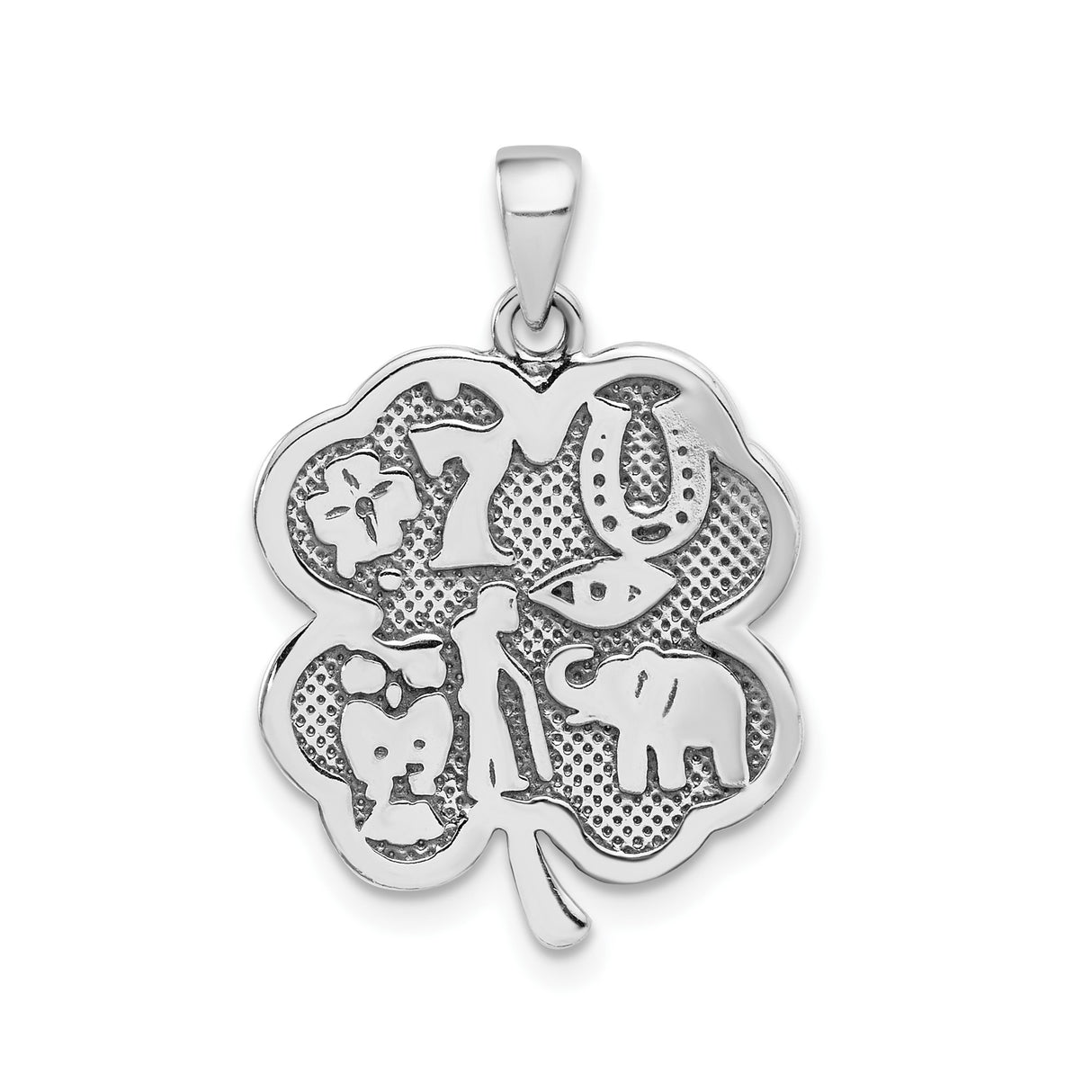 Sterling Silver Pendant with Four-Leaf Clover, Horseshoe, Evil Eye, Number Seven, Elephant Symbols