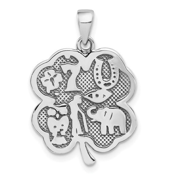 Sterling Silver Pendant with Four-Leaf Clover, Horseshoe, Evil Eye, Number Seven, Elephant Symbols