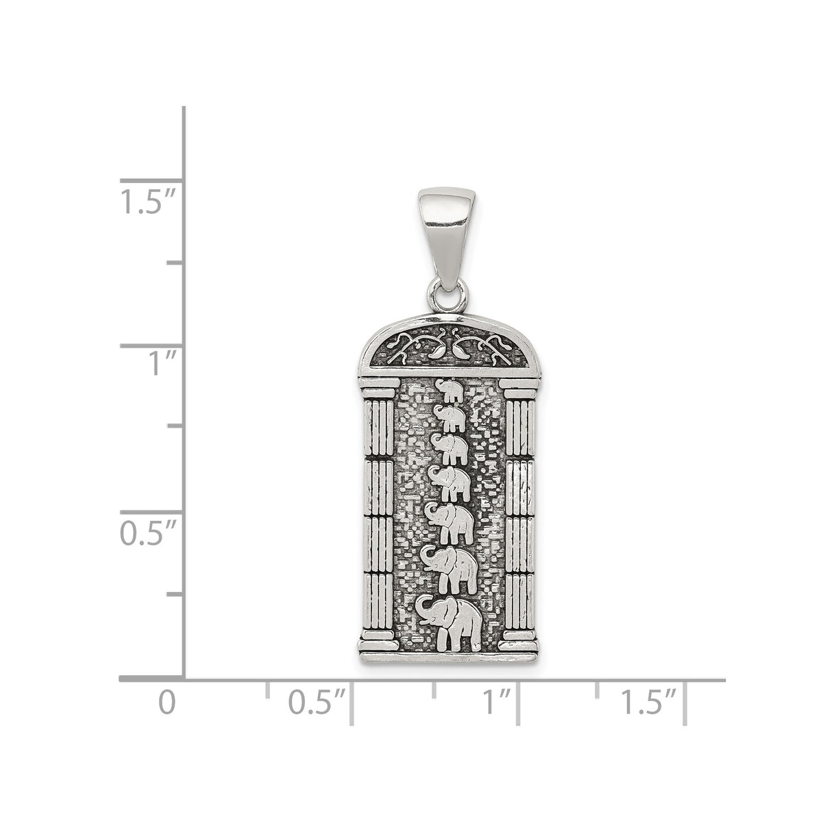 Sterling Silver Elephant Pendant with Vertical Row and Arched Frame, Tribal Totem Design