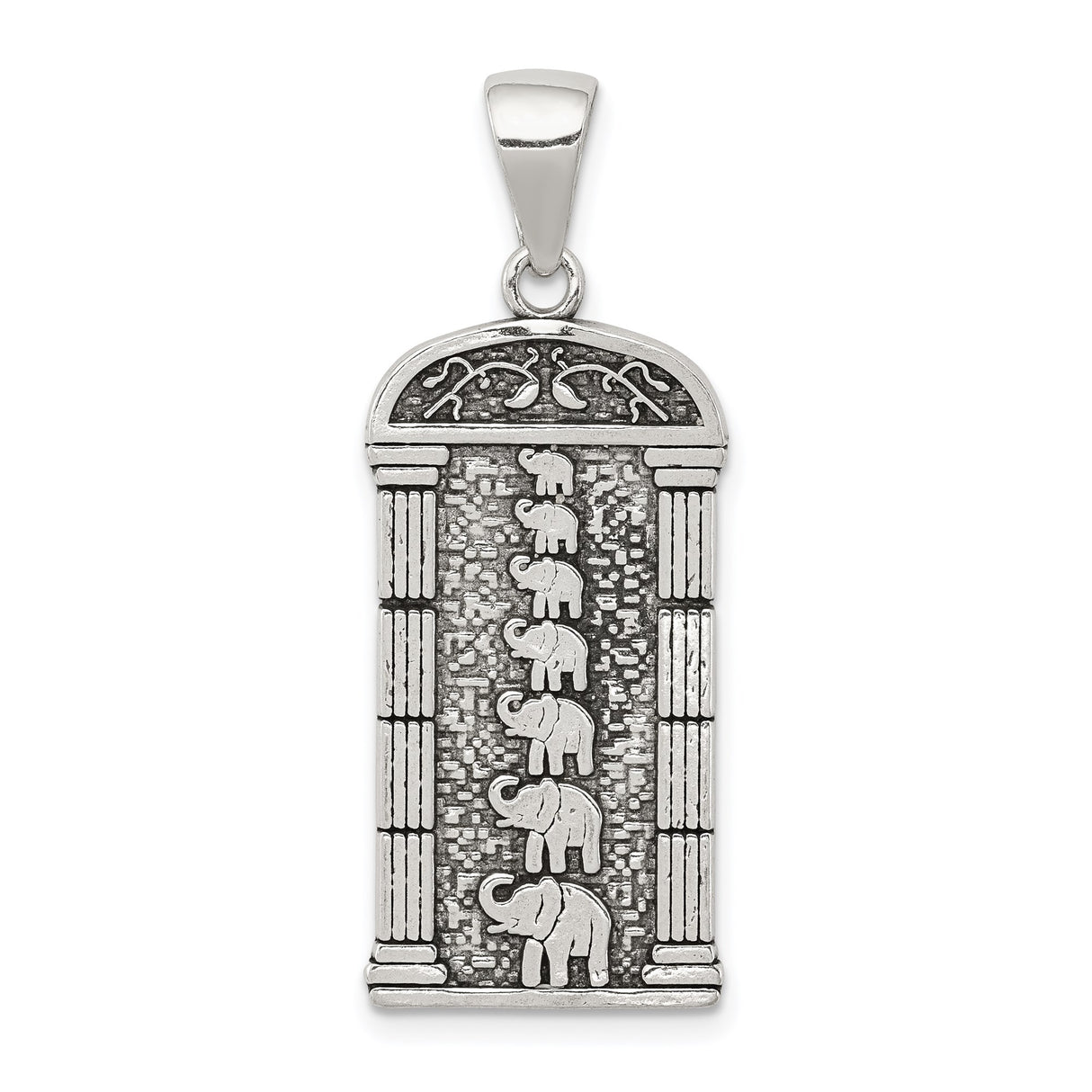 Sterling Silver Elephant Pendant with Vertical Row and Arched Frame, Tribal Totem Design