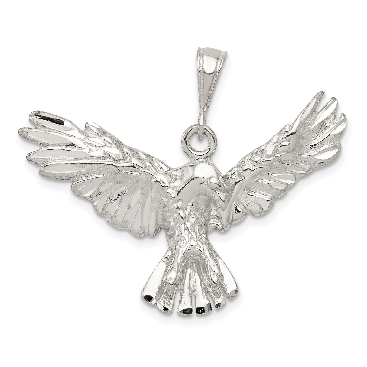 Sterling Silver Eagle Pendant with Outstretched Wings, Symbol of Freedom and Strength