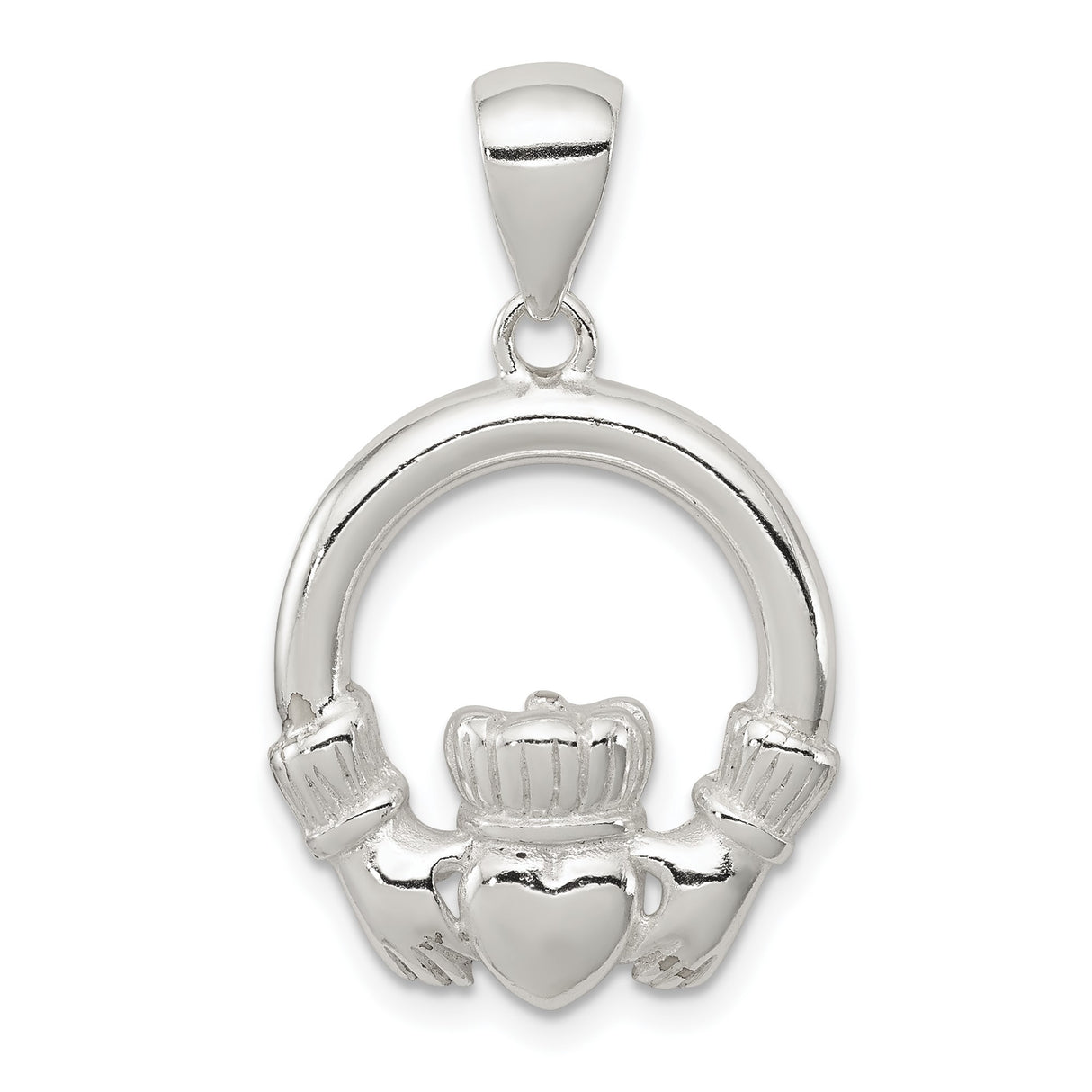 Sterling Silver Claddagh Pendant with Heart, Hands, and Crown Symbol, Irish Heritage Jewelry