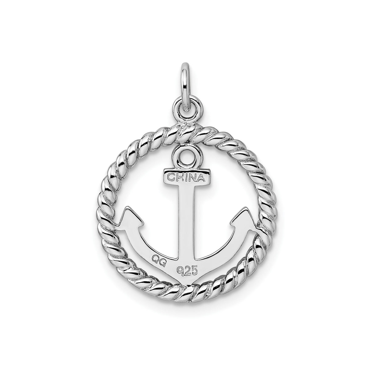 Sterling Silver Anchor Pendant with Twisted Rope Circle, Nautical Maritime Design