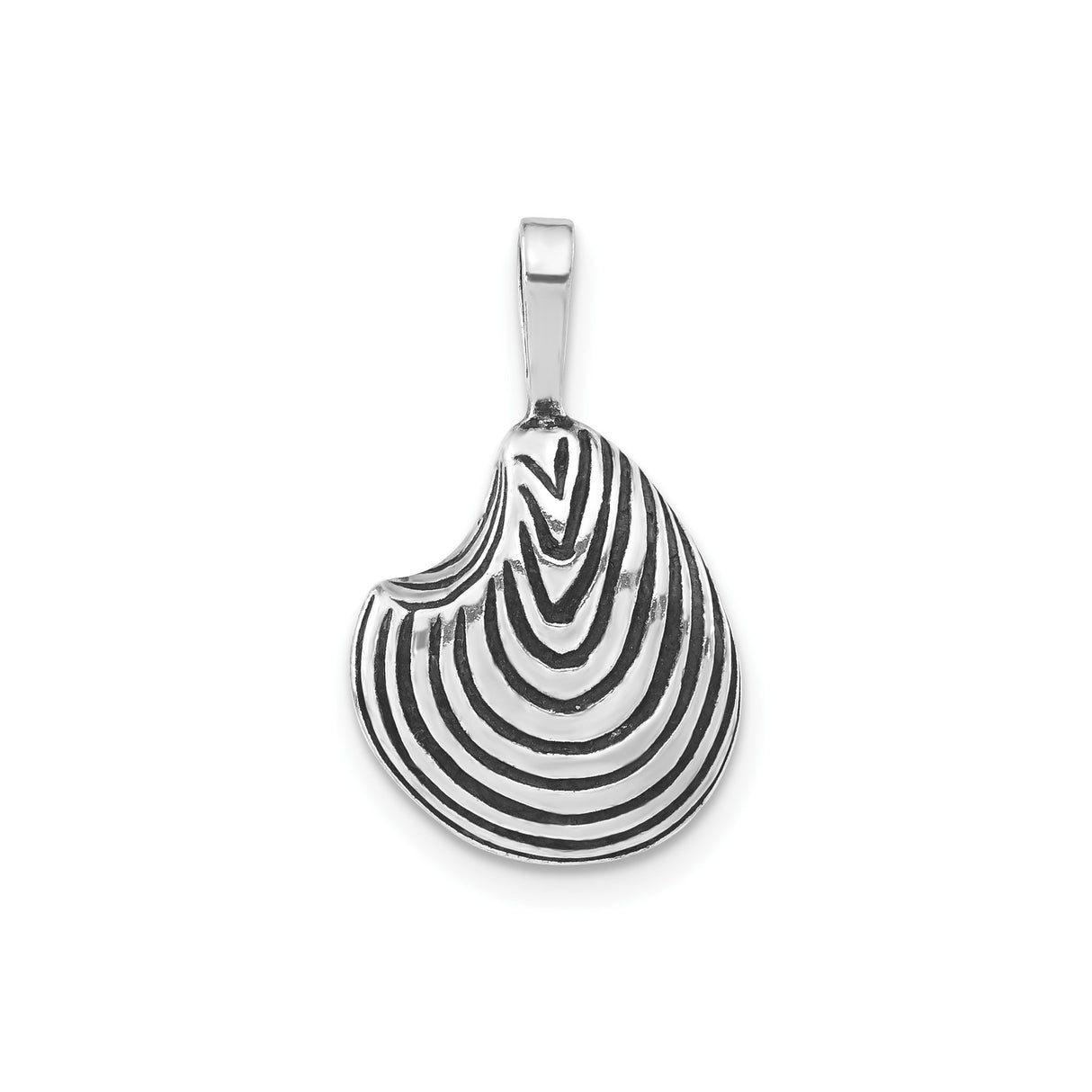 Sterling Silver Shell Pendant with Concentric Ridge Lines, Ocean Wave Coastal Design
