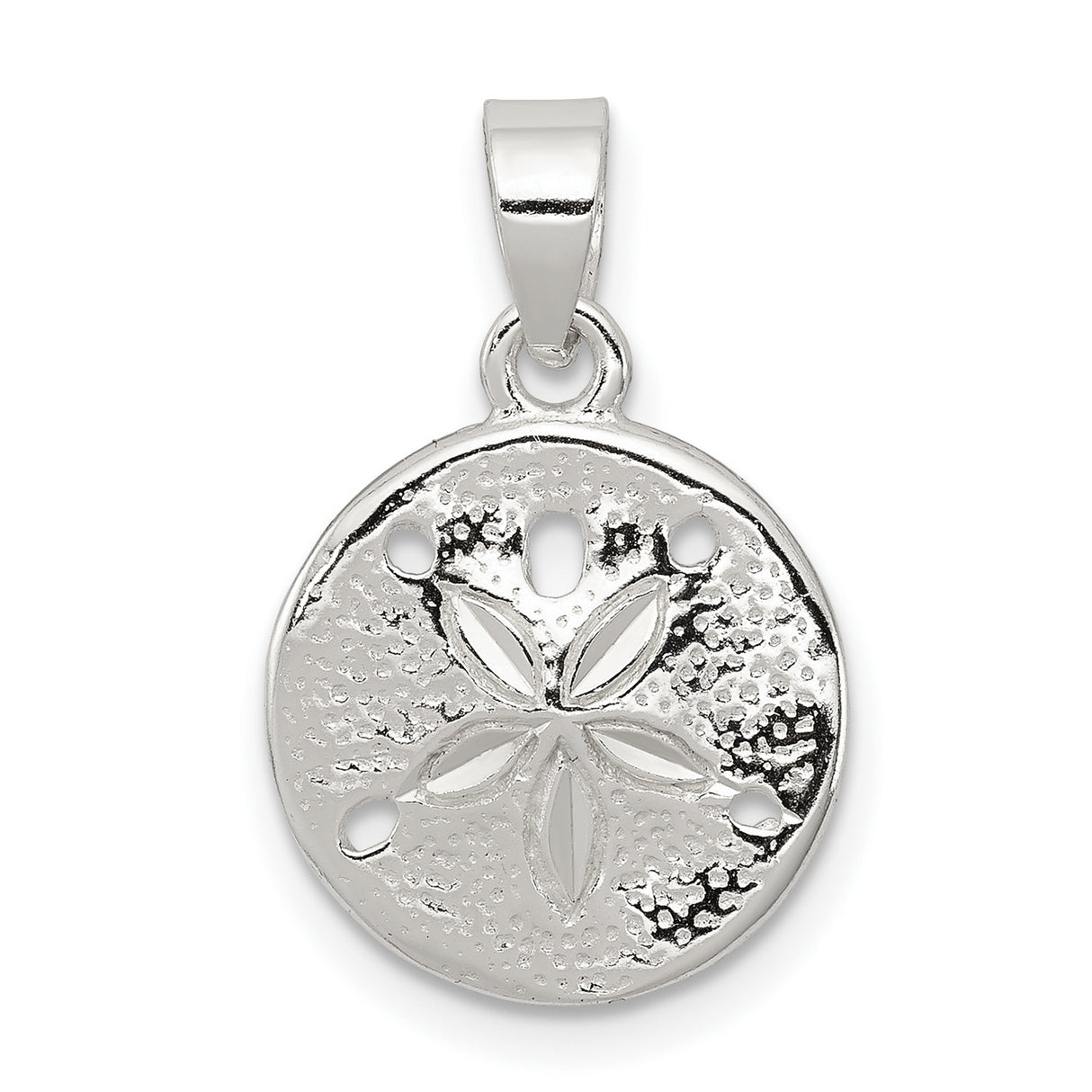 Sterling Silver Sand Dollar Pendant with Cutout Design and Floral Star Motif