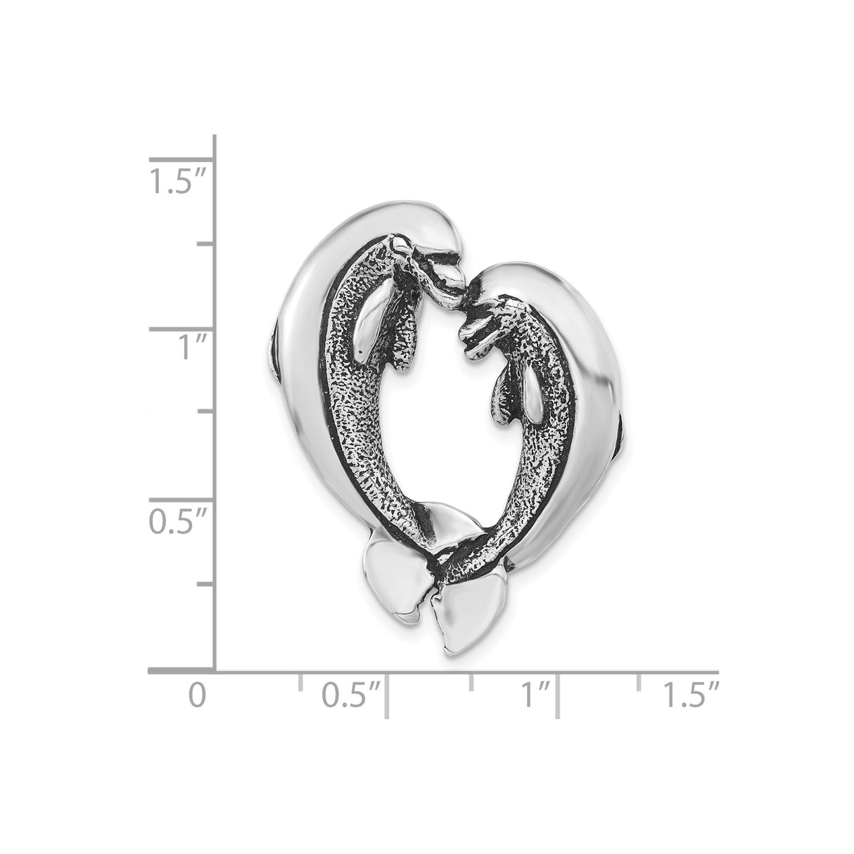 Sterling Silver Dolphin Charm Pendant with Two Dolphins Forming Heart Symbol