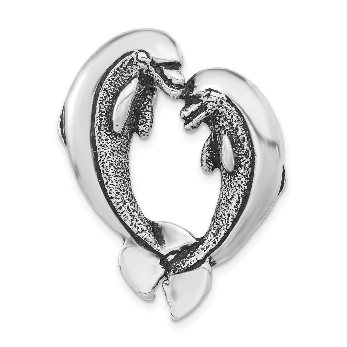 Sterling Silver Dolphin Charm Pendant with Two Dolphins Forming Heart Symbol