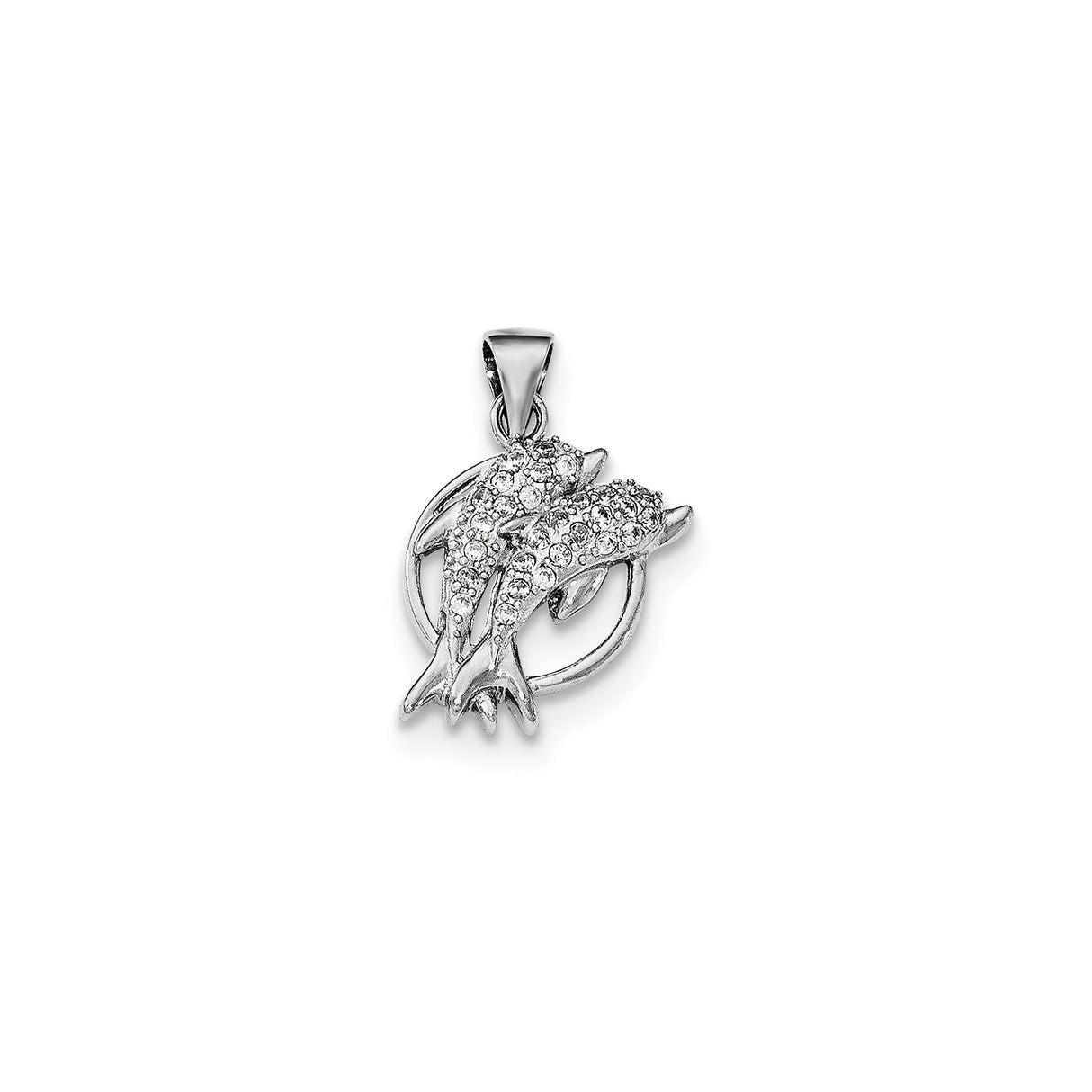 Sterling Silver Dolphin Pendant with Cubic Zirconia, Circular Ocean-Inspired Design for Women