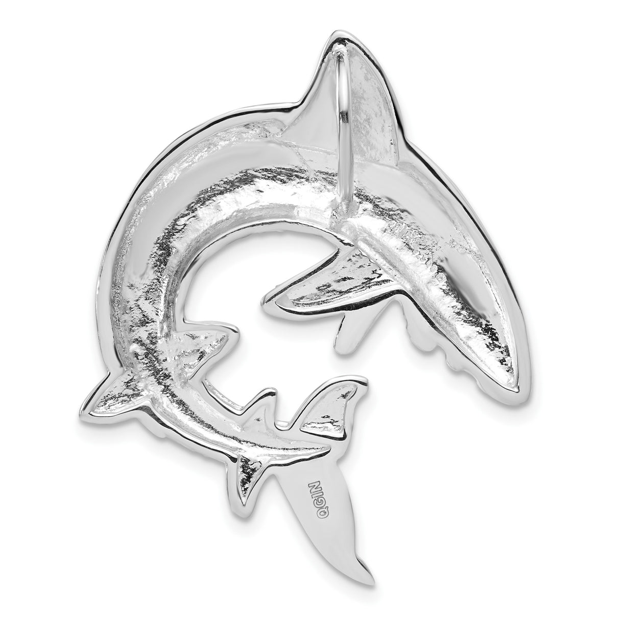 Sterling Silver Shark Pendant with Circular Design and Textured Fins, Nautical Surfer Style