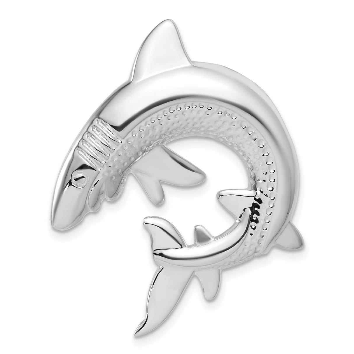 Sterling Silver Shark Pendant with Circular Design and Textured Fins, Nautical Surfer Style