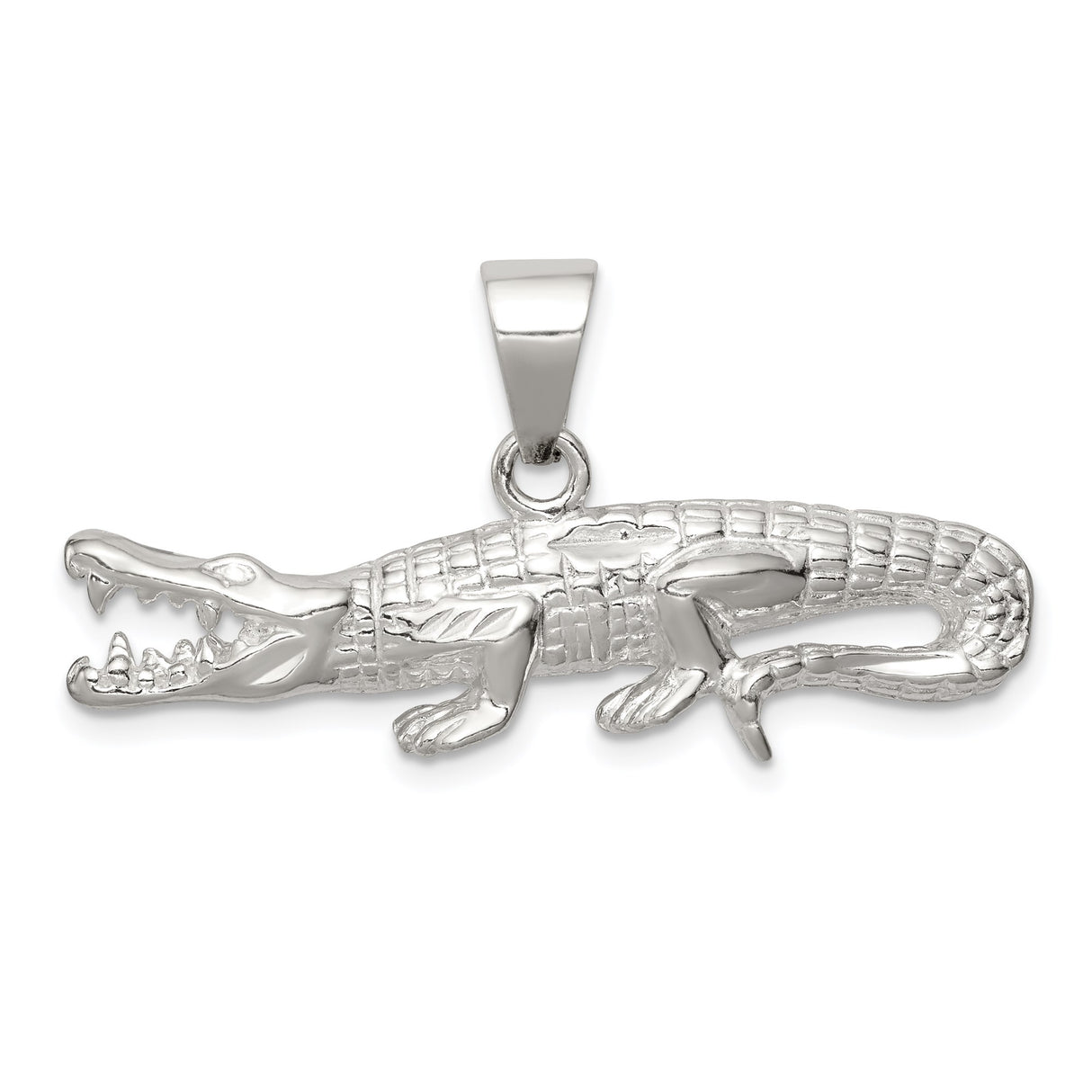 Sterling Silver Alligator Pendant with Open Jaw Detail, Wildlife Totem Symbol for Men or Unisex