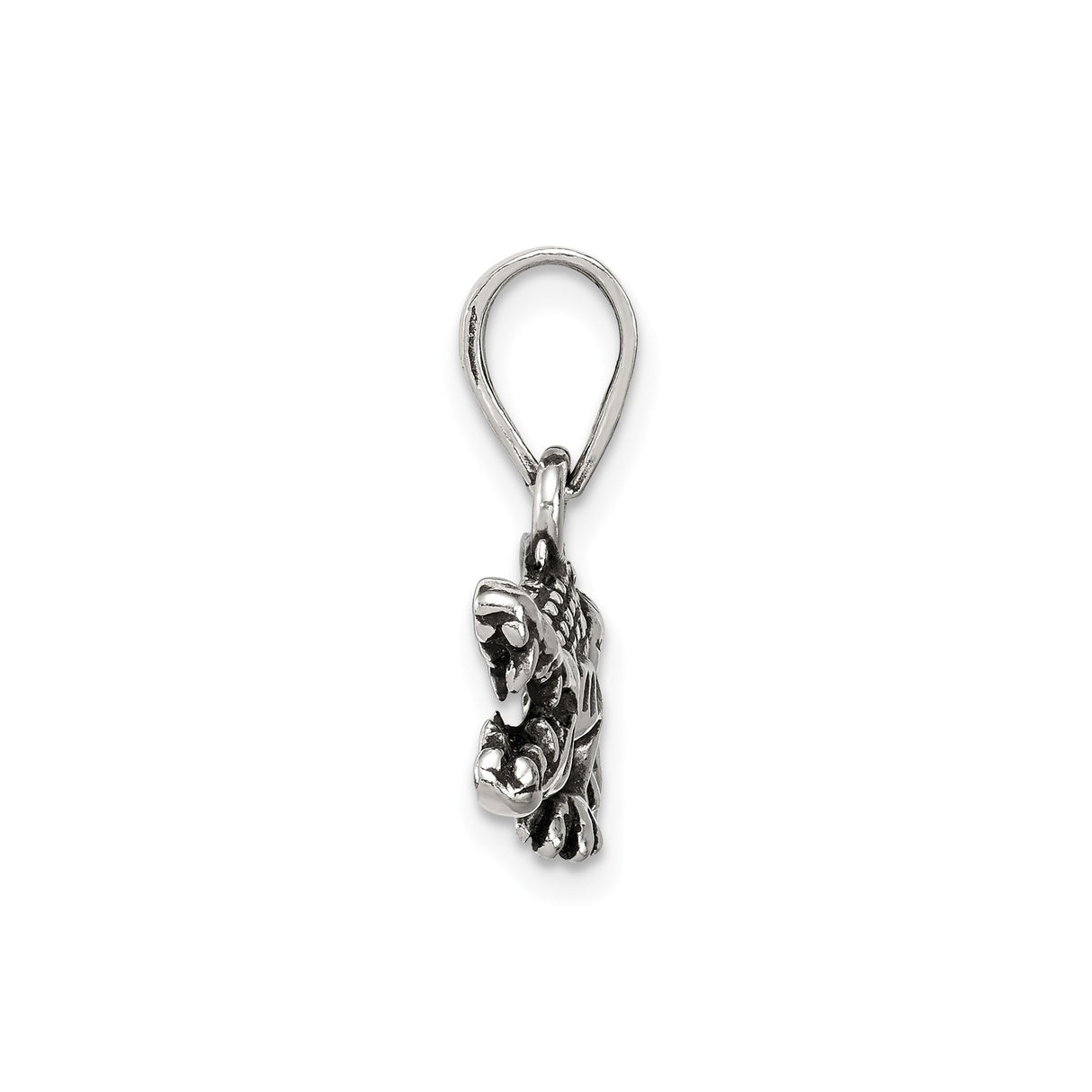 Sterling Silver Alligator Pendant with Open Mouth and Scale Texture, Wildlife Charm