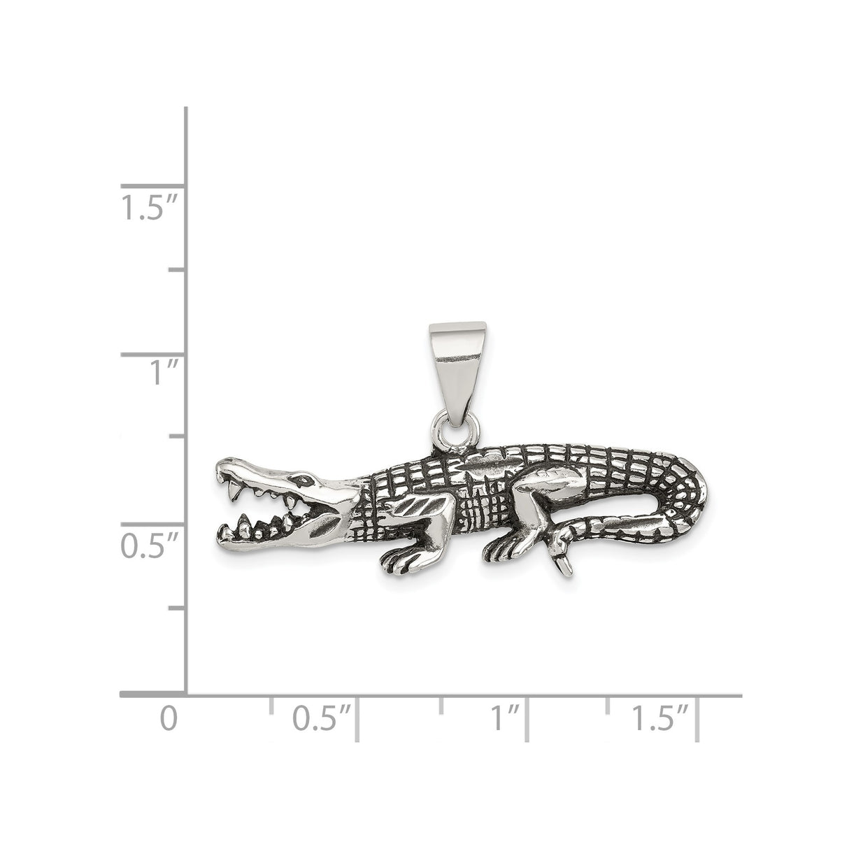 Sterling Silver Alligator Pendant with Open Mouth and Scale Texture, Wildlife Charm