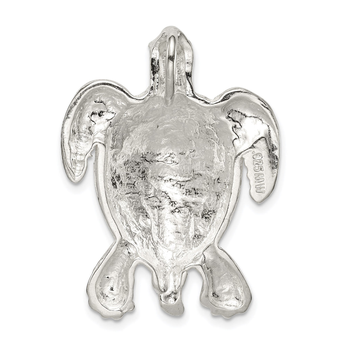 Sterling Silver Sea Turtle Pendant with Textured Flippers and Shell Detail