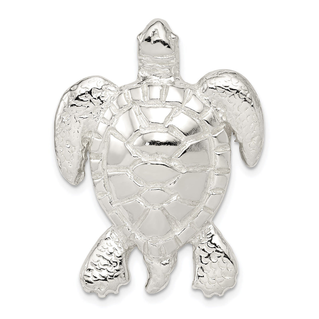 Sterling Silver Sea Turtle Pendant with Textured Flippers and Shell Detail
