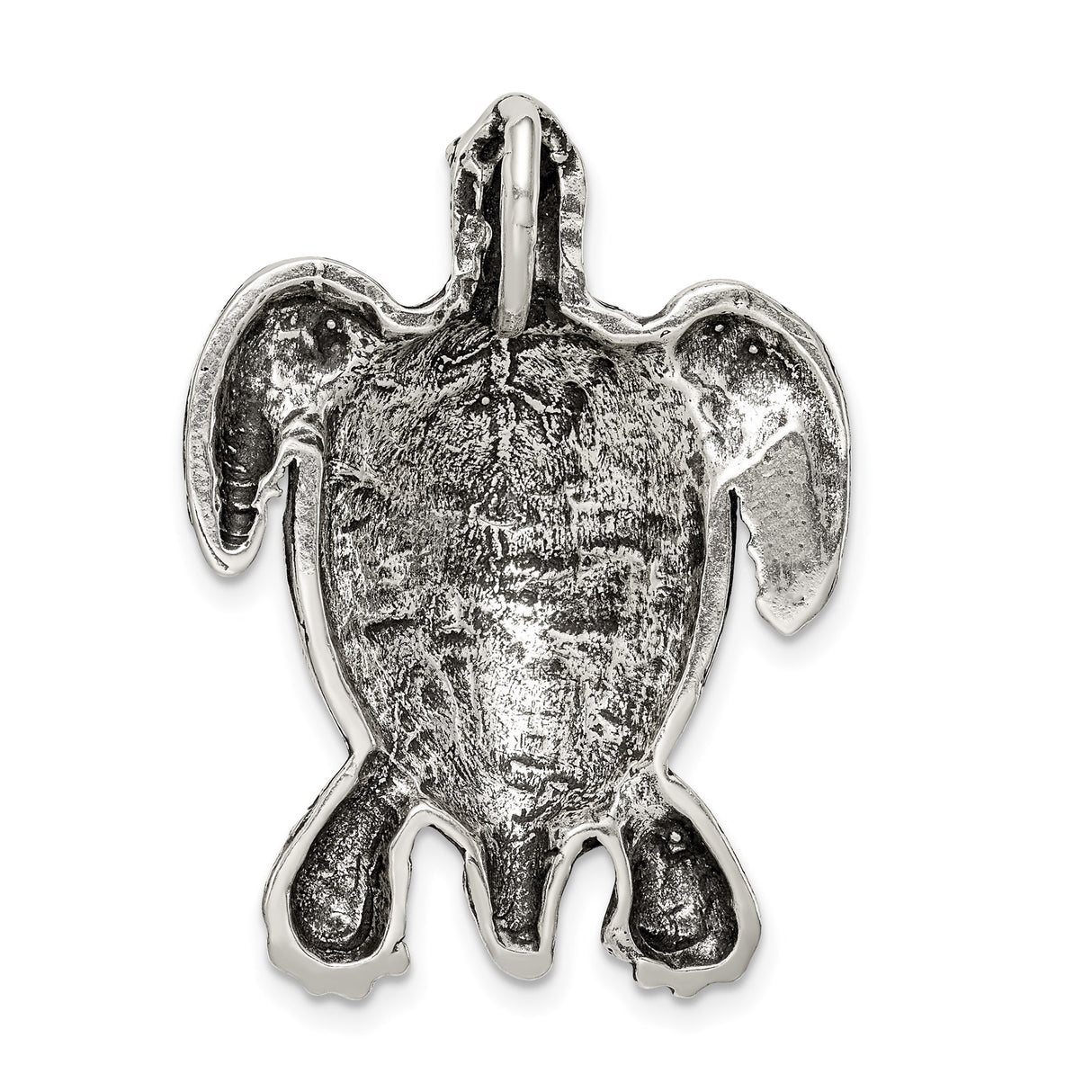 Sterling Silver Sea Turtle Pendant with Textured Shell, Nautical Animal Jewelry for Women or Unisex