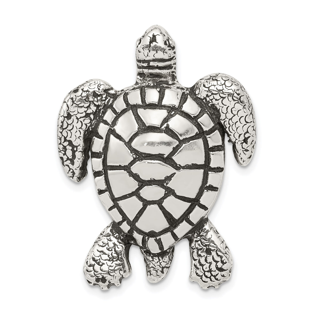 Sterling Silver Sea Turtle Pendant with Textured Shell, Nautical Animal Jewelry for Women or Unisex