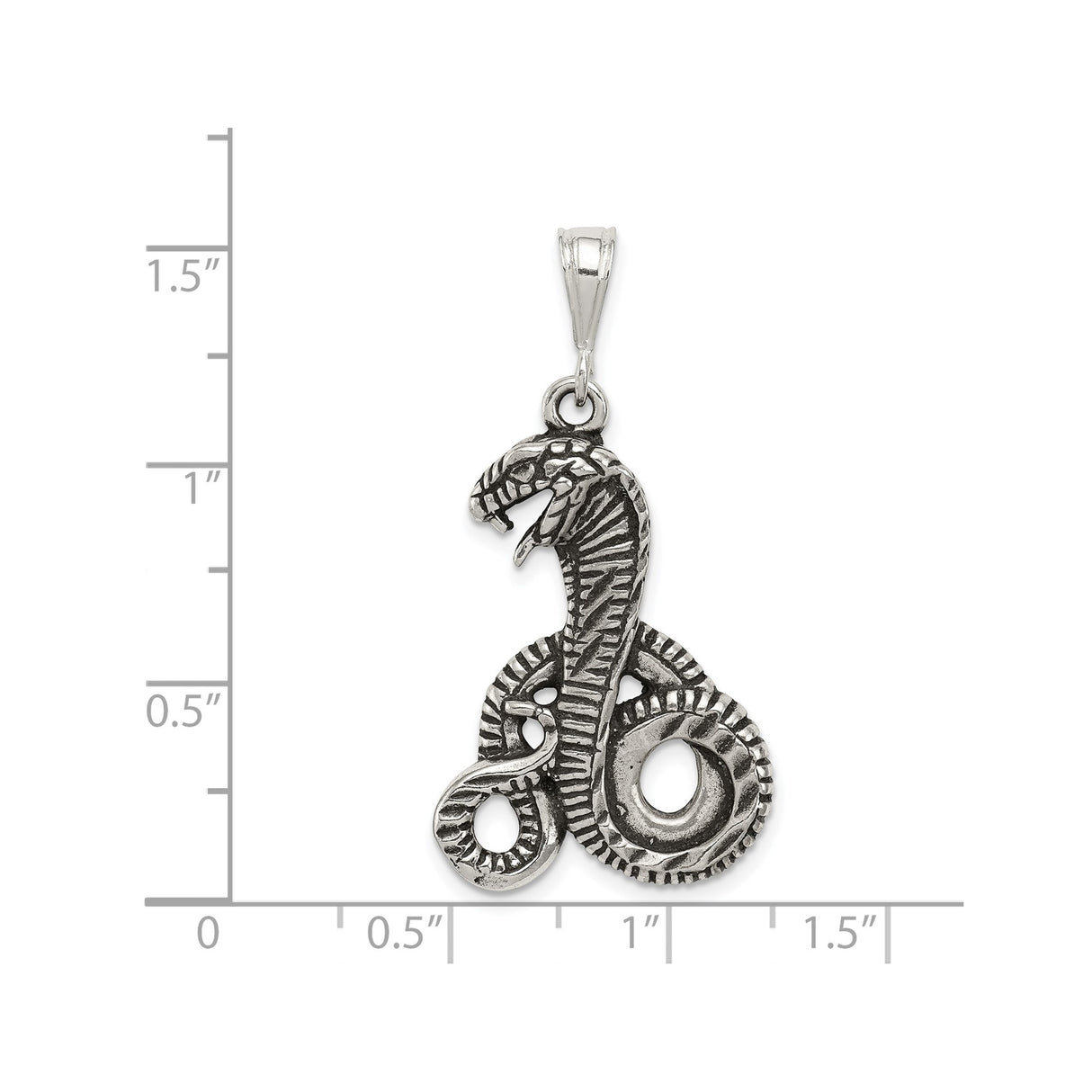 Sterling Silver Snake Pendant with Coiled Serpent and Open Mouth Gothic Design