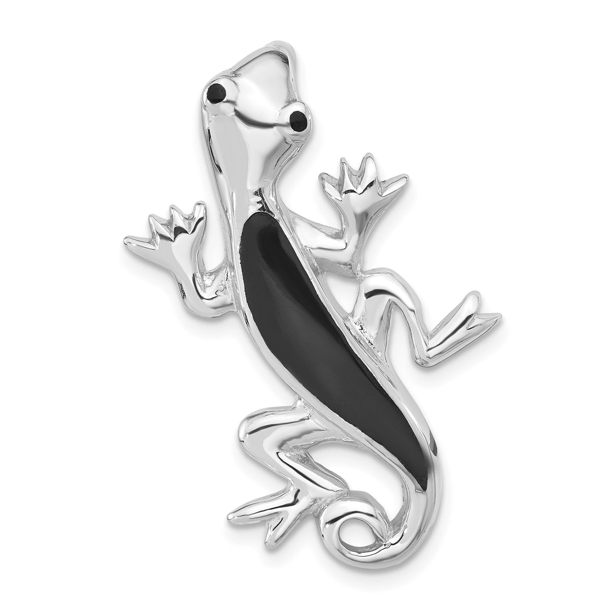 Sterling Silver Gecko Pendant with Black Enamel Detailing, Nature-Inspired Unisex Charm