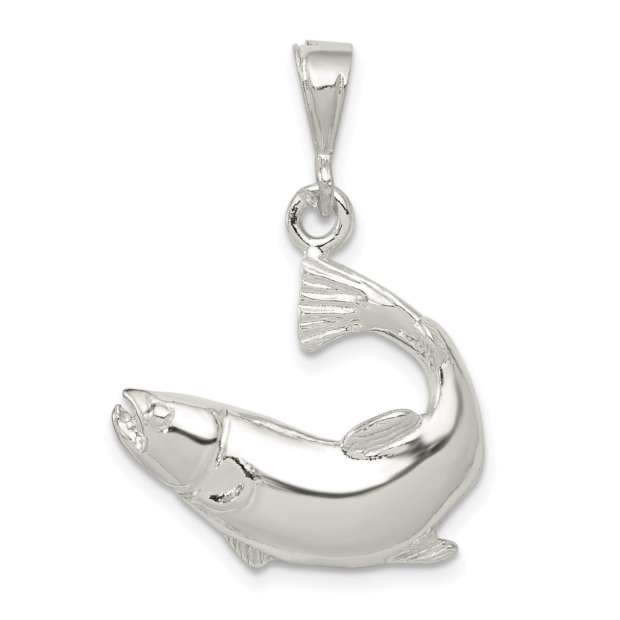 Sterling Silver Fish Pendant with Jumping Fish Design, Nature and Wildlife Inspired Charm
