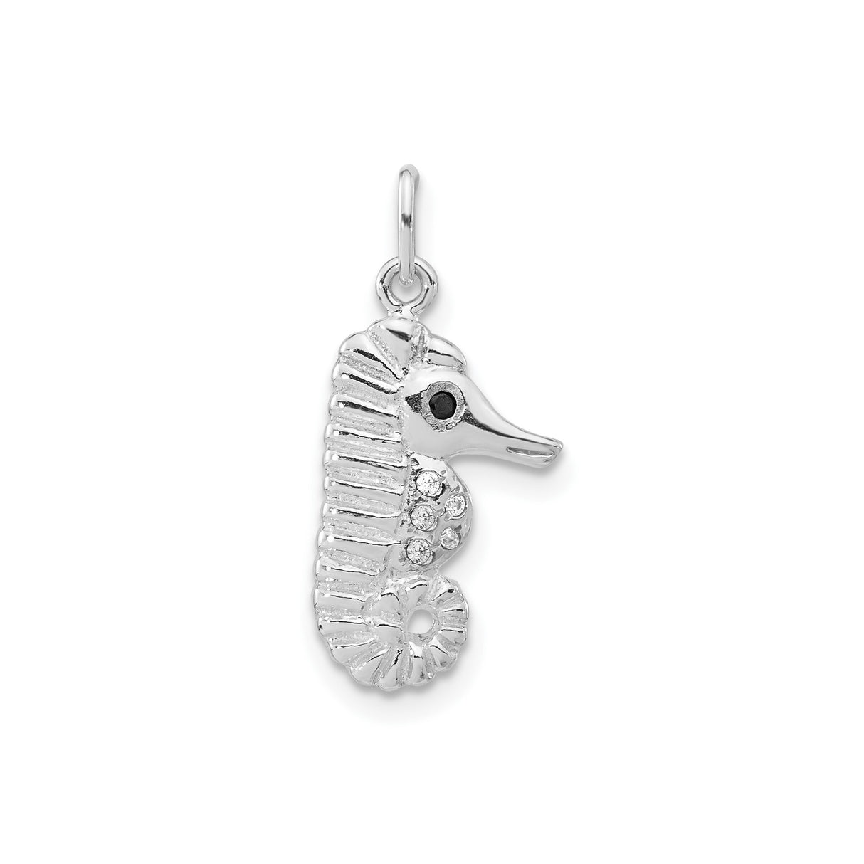 Sterling Silver Seahorse Pendant with Cubic Zirconia, Nautical Ocean Charm for Women