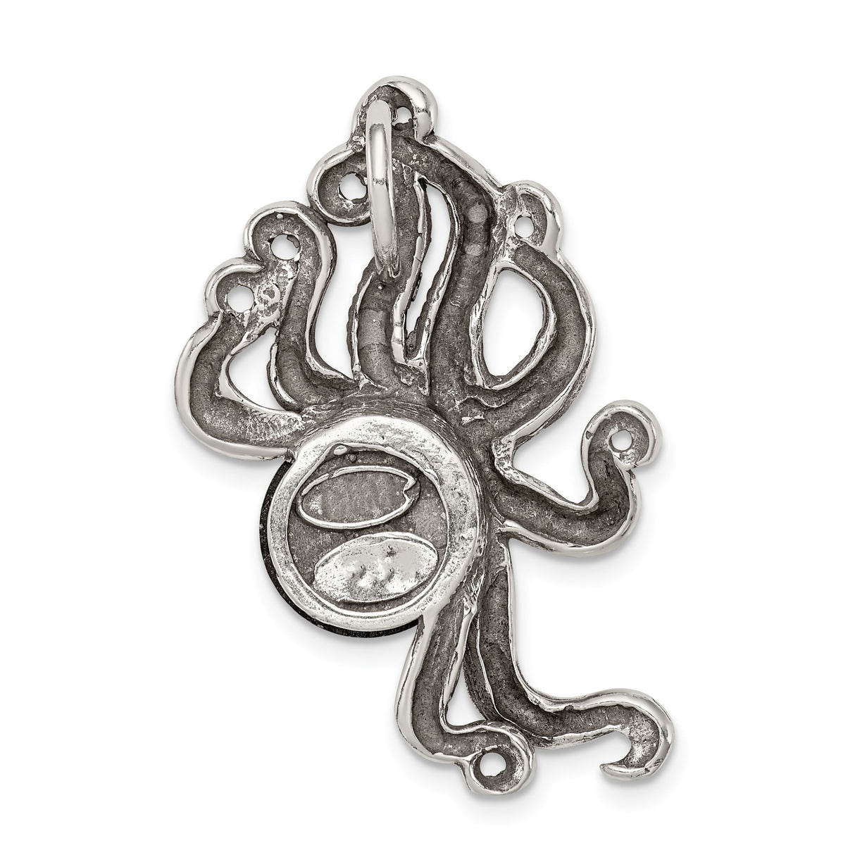 Sterling Silver Octopus Pendant with Red Glass Cabochon, Nautical Fantasy Design