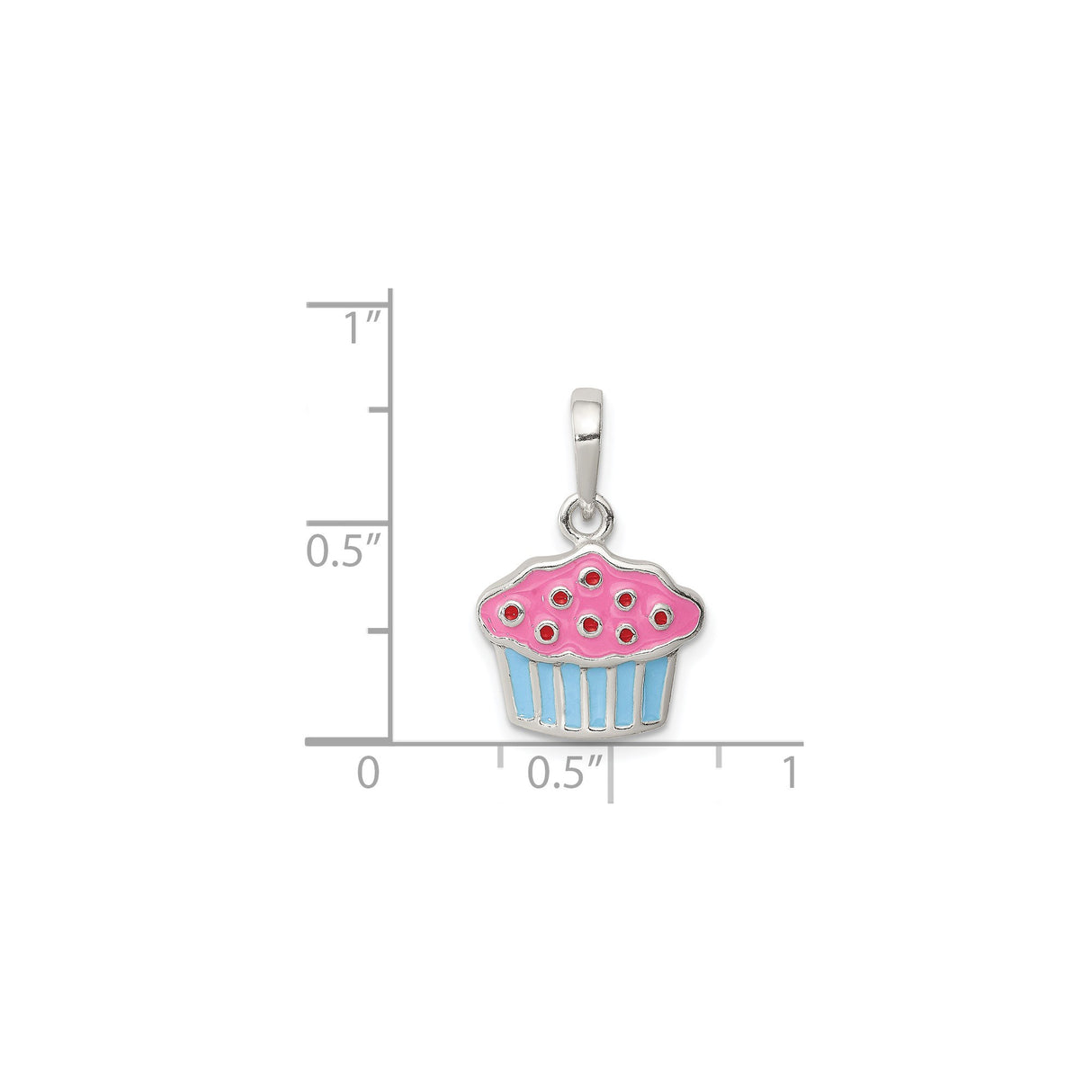 Sterling Silver Cupcake Pendant with Pink Frosting and Red Sprinkles, Whimsical Enamel Charm