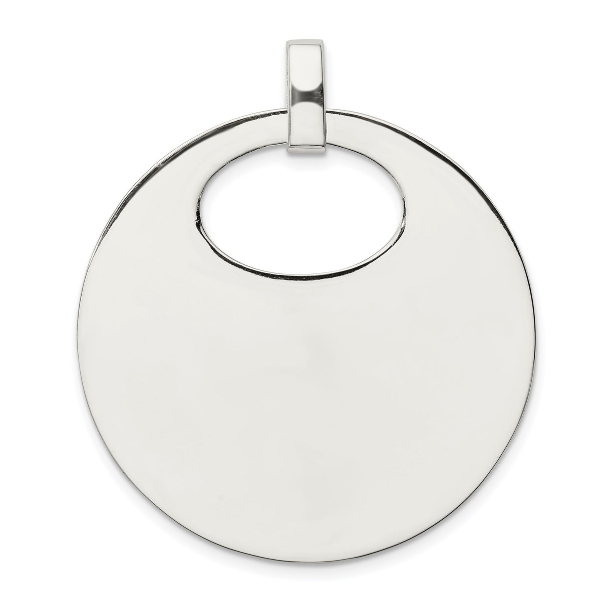 Sterling Silver Disc Pendant, Open Circle Charm, High-Polish Engravable Medallion for Women
