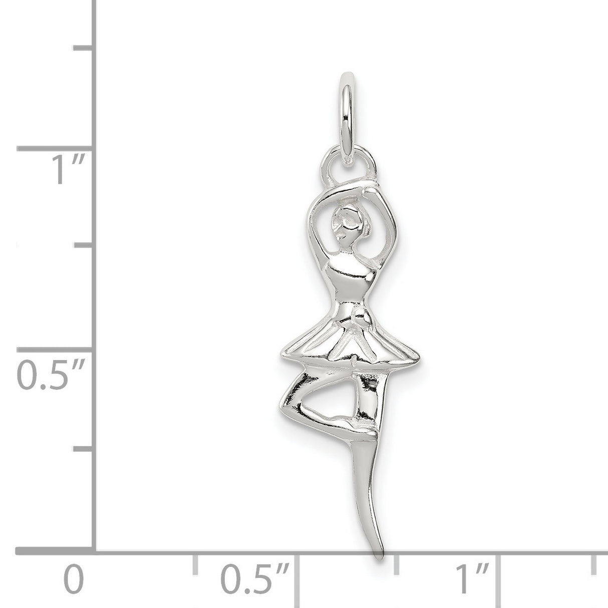 Polished Ballerina Pirouette Charm Pendant in Real 925 Sterling Silver