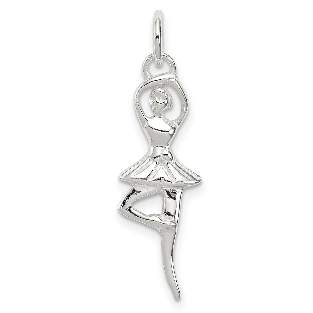Polished Ballerina Pirouette Charm Pendant in Real 925 Sterling Silver