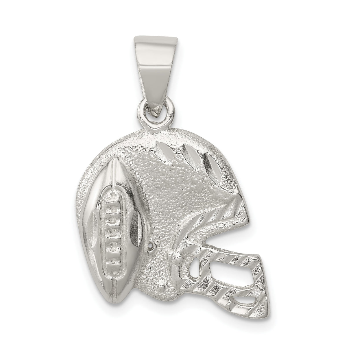 Sterling Silver Football Helmet Pendant with Detailed Helmet and Ball Design for Men or Unisex Fans
