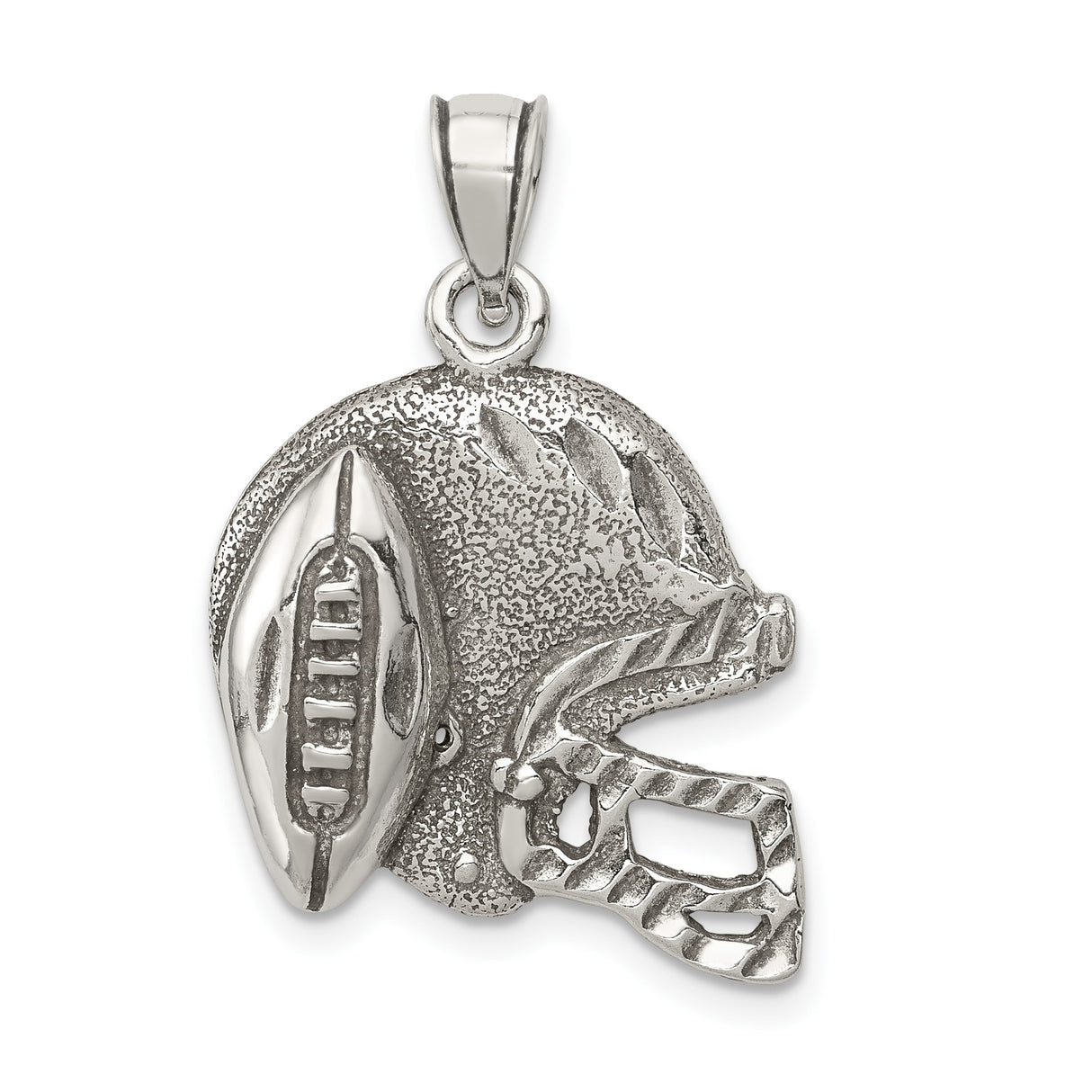 Sterling Silver Football Helmet Pendant with Raised Football Design, Sports Fan Charm