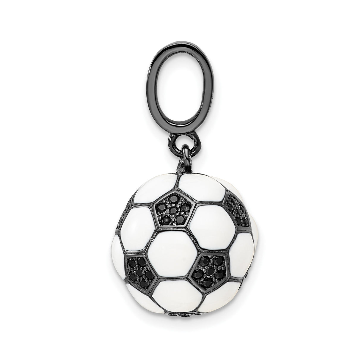 Sterling Silver Soccer Ball Pendant Charm with Black and White Enamel Detailing