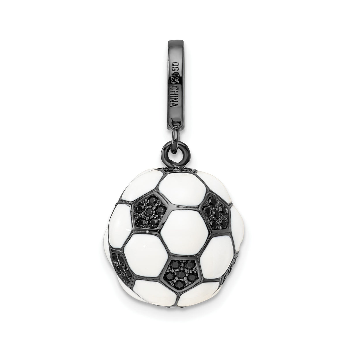 Sterling Silver Soccer Ball Pendant Charm with Black and White Enamel Detailing