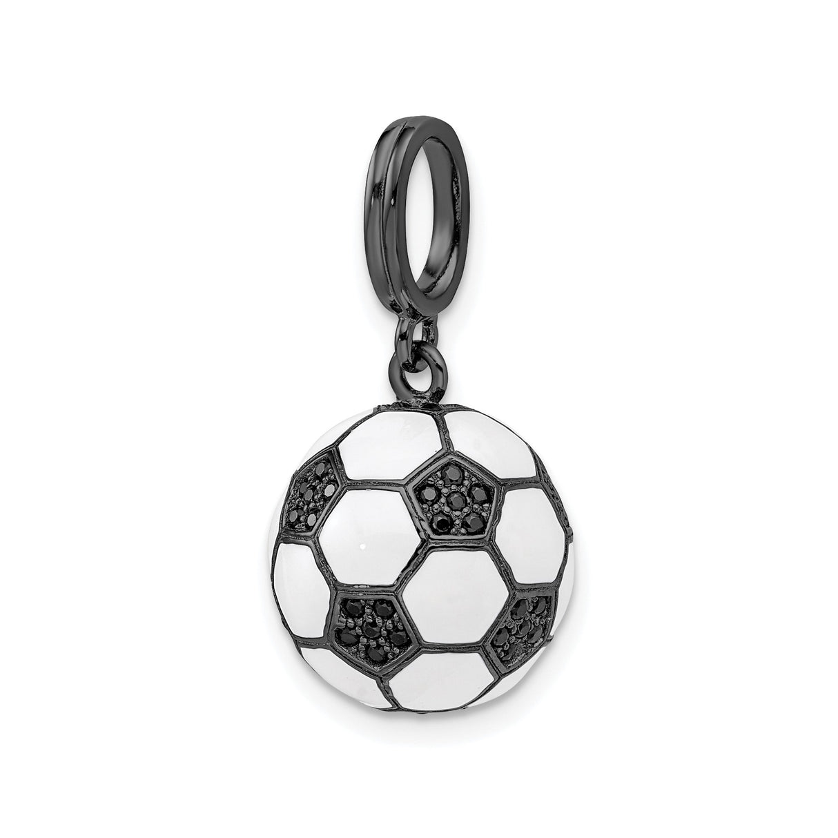 Sterling Silver Soccer Ball Pendant Charm with Black and White Enamel Detailing