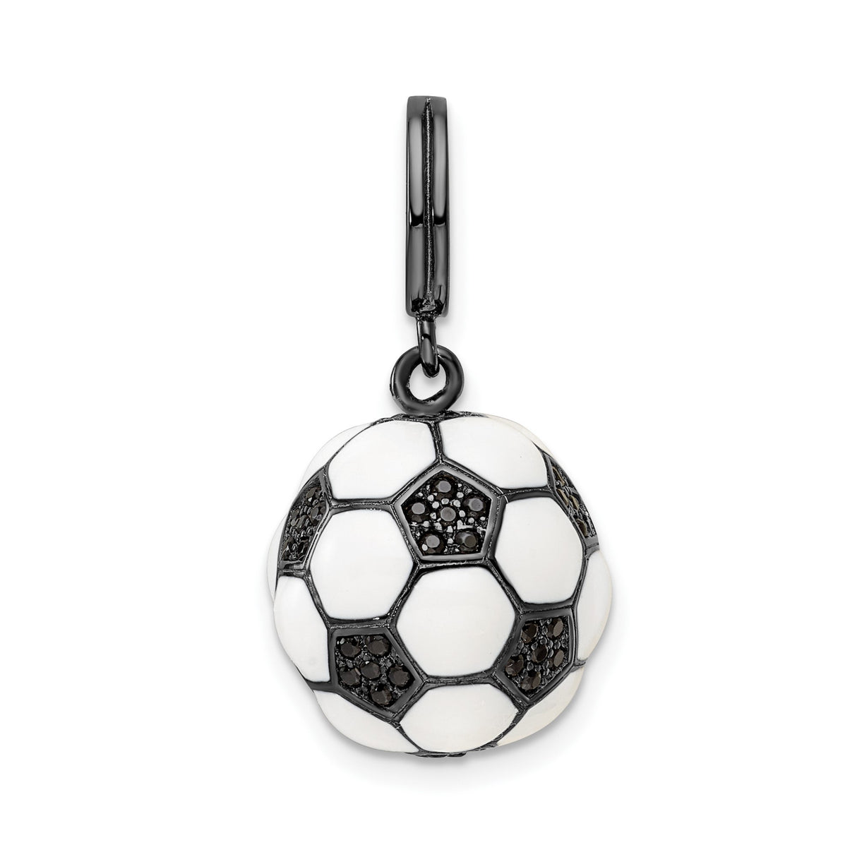 Sterling Silver Soccer Ball Pendant Charm with Black and White Enamel Detailing