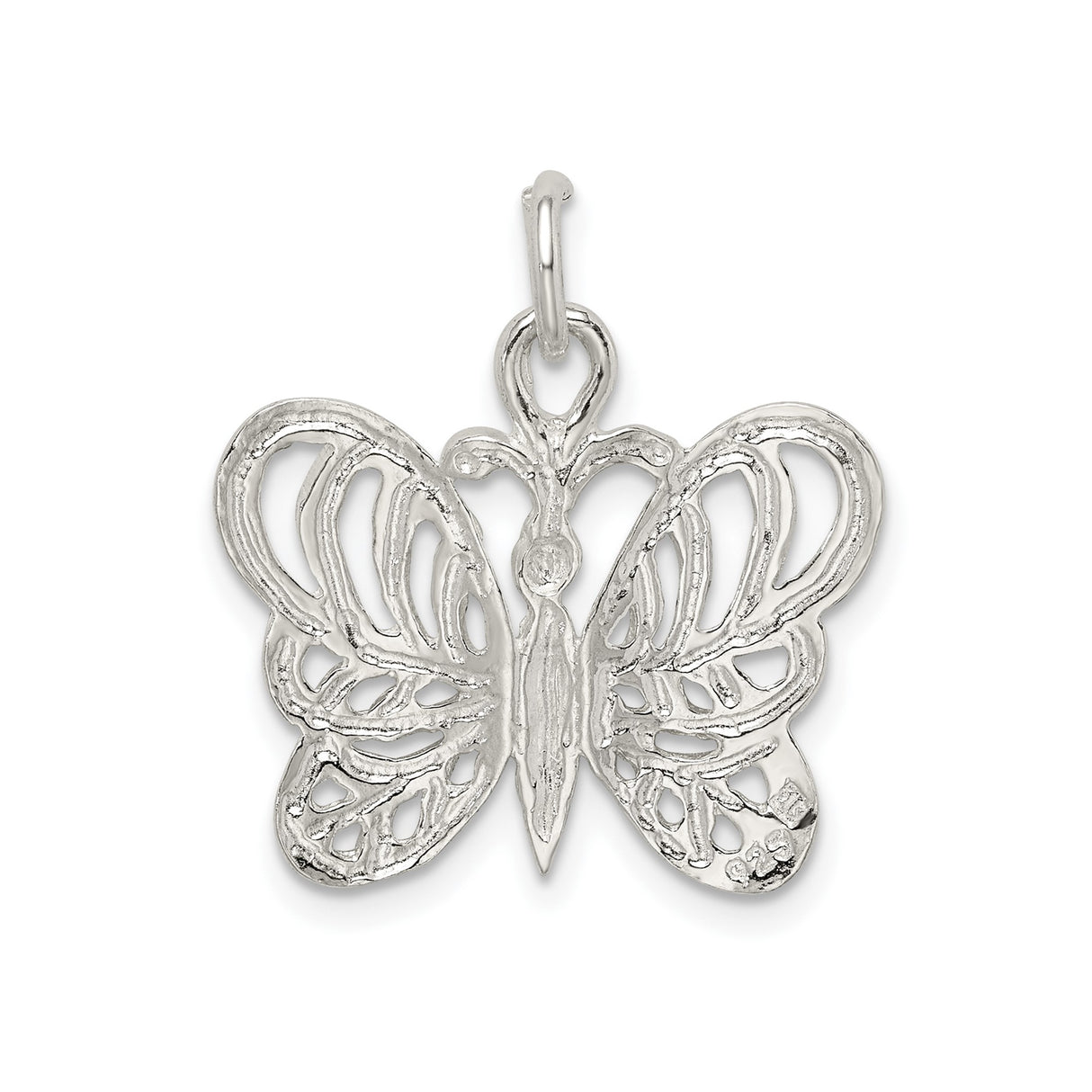 Sterling Silver Butterfly Pendant with Openwork Wings, Nature-Inspired Charm for Women